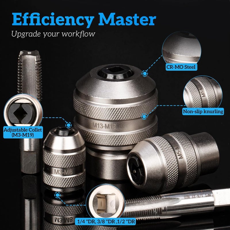 Thinkpro 3 Piece Tap Socket Set for Ratchet Wrench - 1/4" 3/8" 1/2" Drive, Fits Taps, Reamers, Extractors with Square Shank (M3-M19)​,Cr-Mo Steel - Image 3